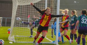 Cheryl McCulloch celebrates her first goal back since injury